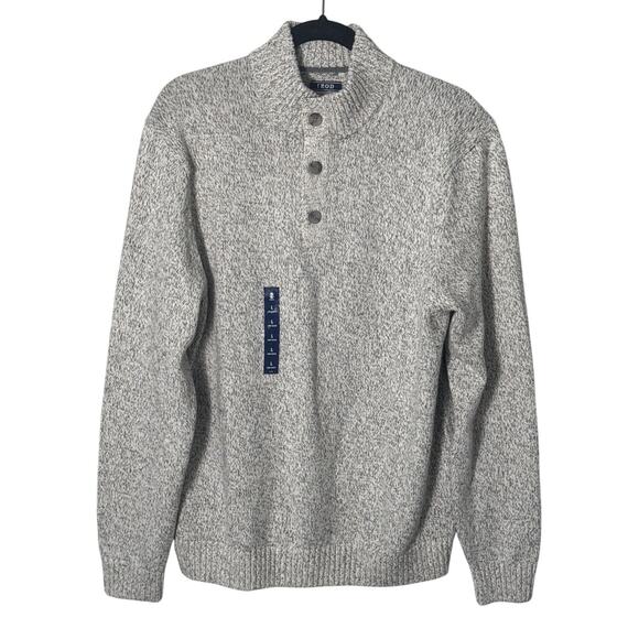 NWOT IZOD Mens Mock Neck Knit Pullover Sweater 1/4 Button Gray Size L - Picture 1 of 8